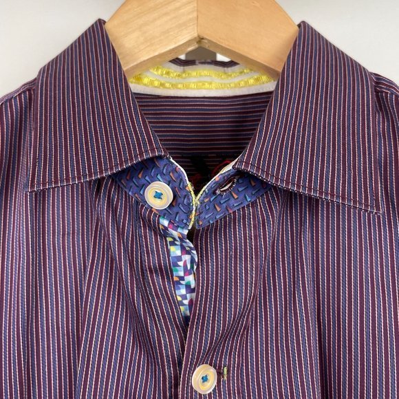 Robert Graham X CollectionBlue Purple Stripe Shirt Tailored Fit Mens Medium - Picture 4 of 7